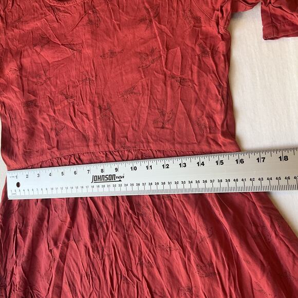 Old Navy Youth GirlDress XL (14) Red Animal Print Fit & Flare Birds Short Sleeve - Picture 6 of 10